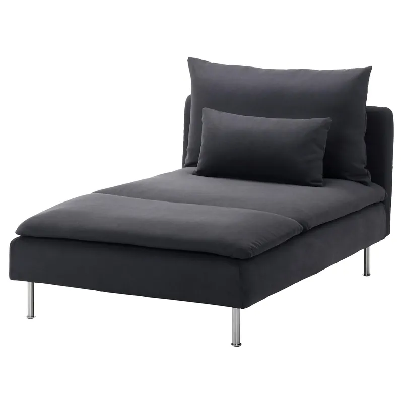 Modular Sofa, 1.5 piece, grey, a chaise with metal legs, a large back cushion and a smaller rectangular pillow