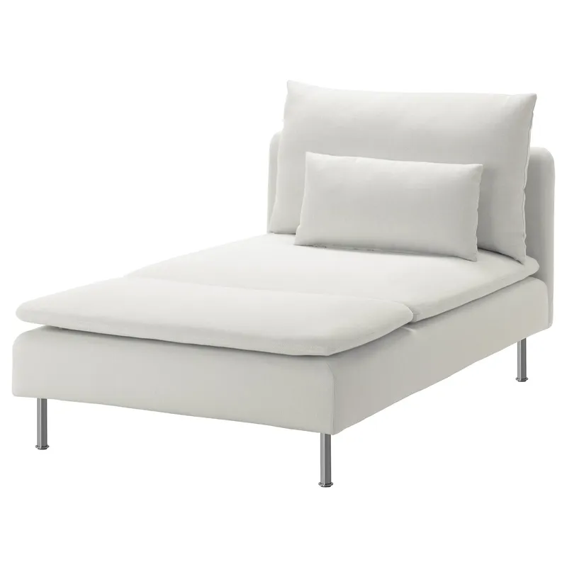 Modular Sofa, 1.5 piece, white, a chaise with a rectangular cushion, a pillow and four metal legs
