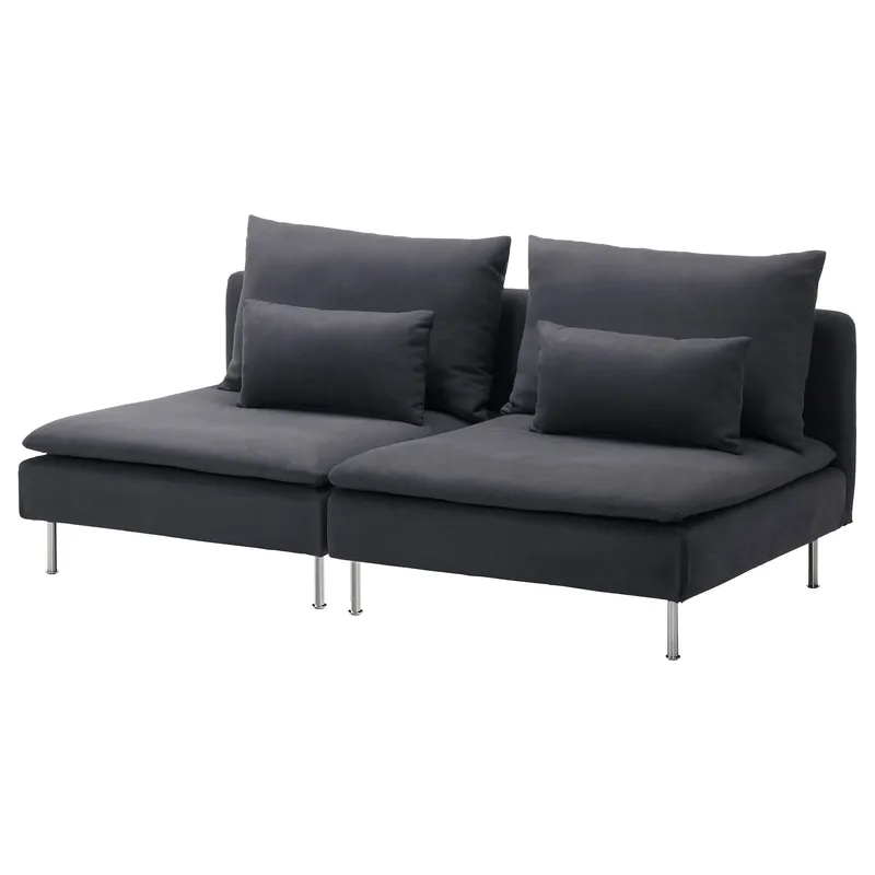 Modular Sofa, 2 piece, grey, a two-seat sofa with metal legs, two large back cushions and two lumbar pillows