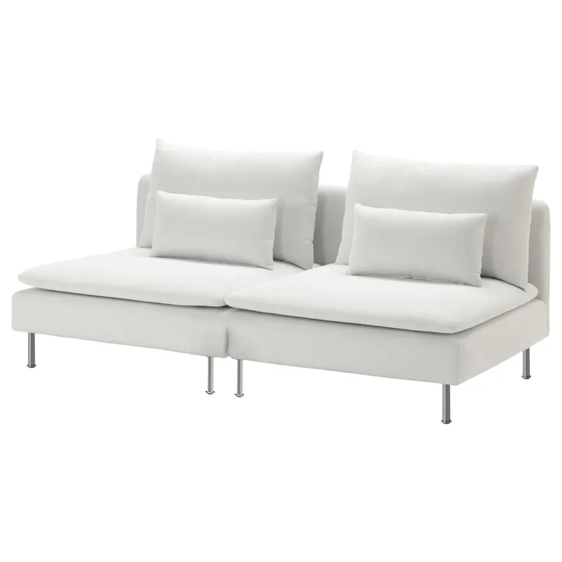 Modular Sofa, 2 piece, white, a two-seat sofa with metal legs, two large back cushions and two bolster cushions