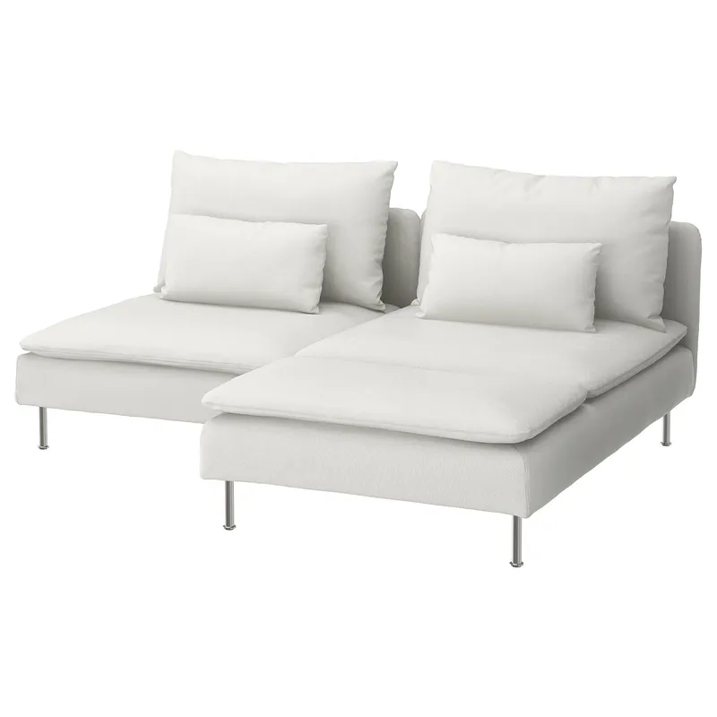 Modular Sofa, 2.5 piece, white, with plush cushions and metal legs in a left-facing chaise design