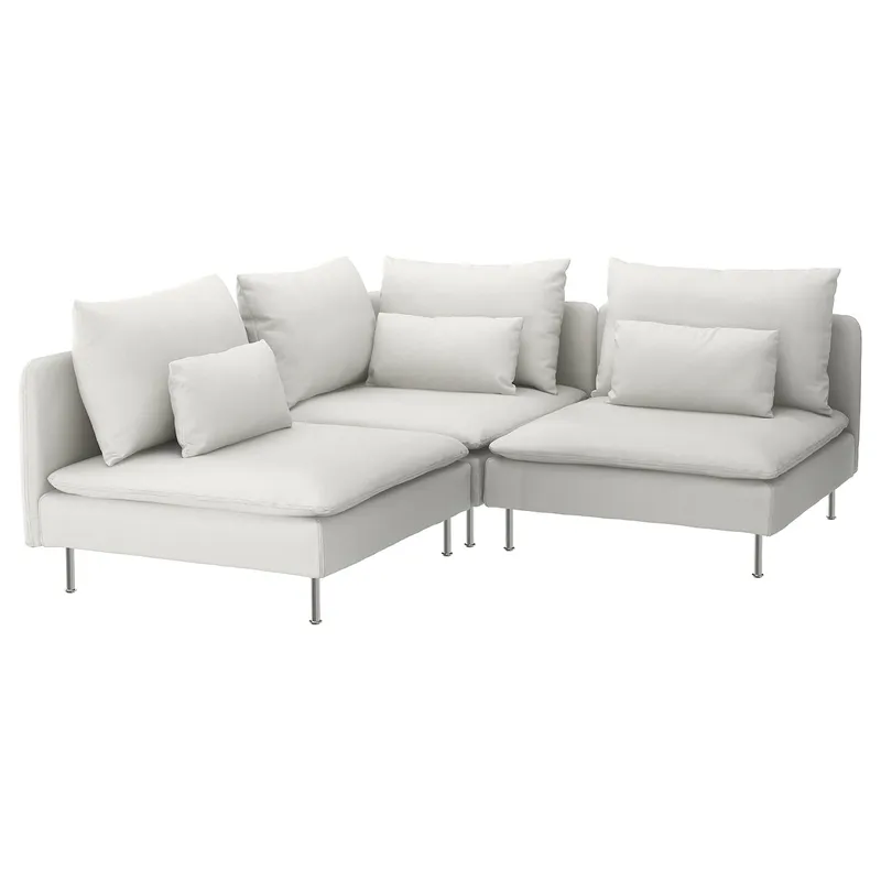 Modular Sofa, 3 piece, white, with matching cushions on the seat and backrest