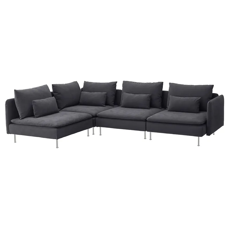 Modular Sofa, 4 piece, grey, with a minimalist design, metal legs and seat and back cushions