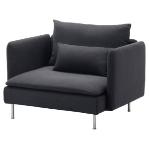 The Modular Sofa, 1 piece – Grey, is a stylish upholstered option with metal legs and matching cushions—ideal for Trinidad Rental Furniture needs. - Perched Event Rentals, Trinidad